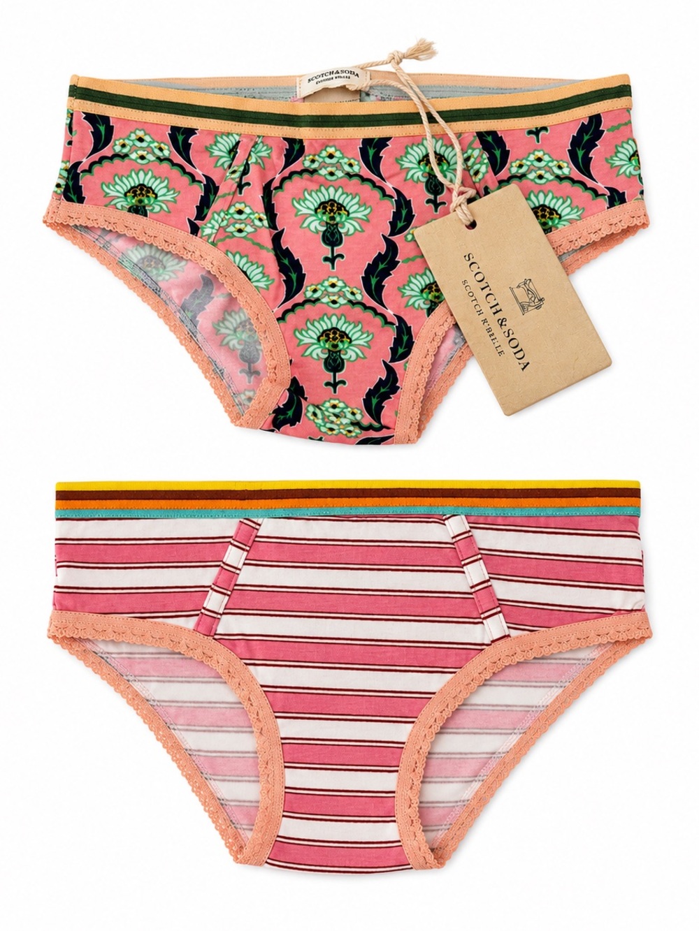 Scotch & Soda Pink Floral & Striped Bikini Briefs - 2 Pack